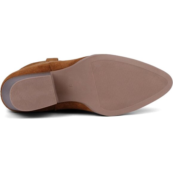 Women Brown Suede Mid Calf Chunky Block Heel Western Embroidered Fashion Boot - Picture 6 of 7